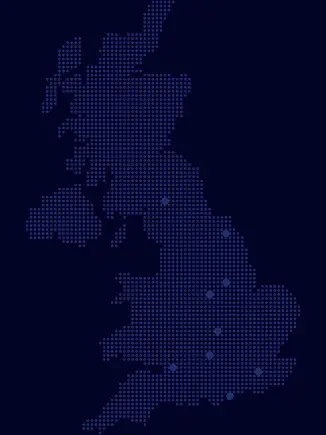 Map of the United Kingdom showing Parmley Graham branch locations