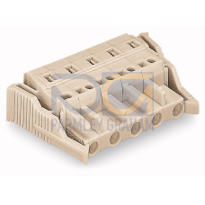 Female connector 100 protected against mismating with lateral locking levers light gray