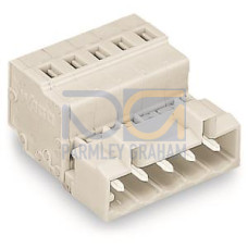 Male connector 100 protected against mismating with snap-in mounting foot light gray