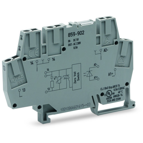 Optocoupler module, Nominal input voltage: 5 VDC, Output voltage range: 24  260 VAC, gray