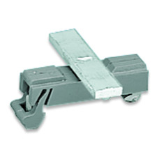 Carrier with grounding foot, parallel to carrier rail, 45 mm long, gray