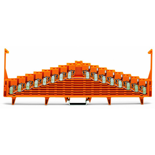 8-level same potential terminal block, with locking clips, all clamping units internally commoned, orange
