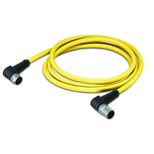 System bus cable, M12B socket,  angled, M12B plug,  angled, yellow