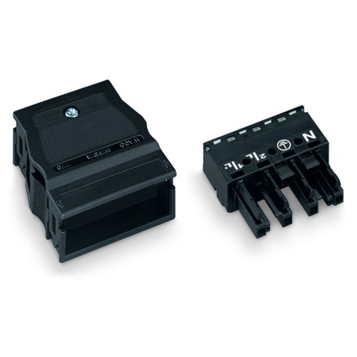Socket, with strain relief housing, 4-pole, black