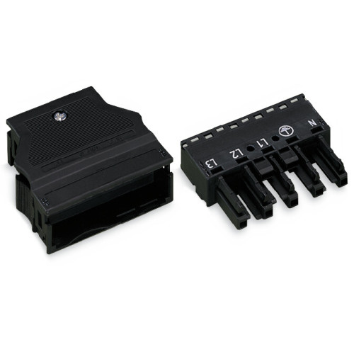 Socket, with strain relief housing, 5-pole, black