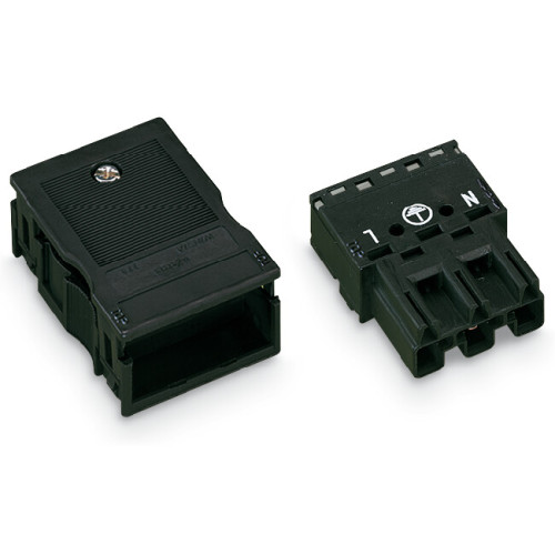 Plug, with strain relief housing, 3-pole, black