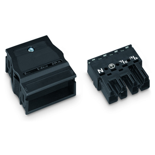 Plug, with strain relief housing, 4-pole, black