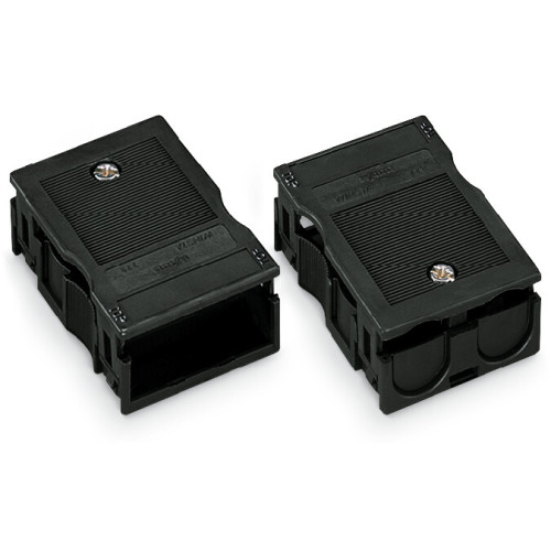 Strain relief housing, 3-pole, for 2 cables, black