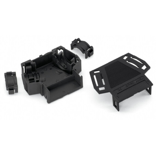 Strain relief housing, 3-pole, with locking clip, black