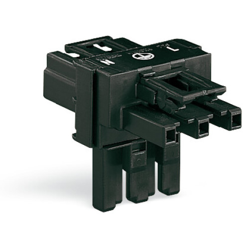 T-distribution connector, 3-pole, Cod. A, black