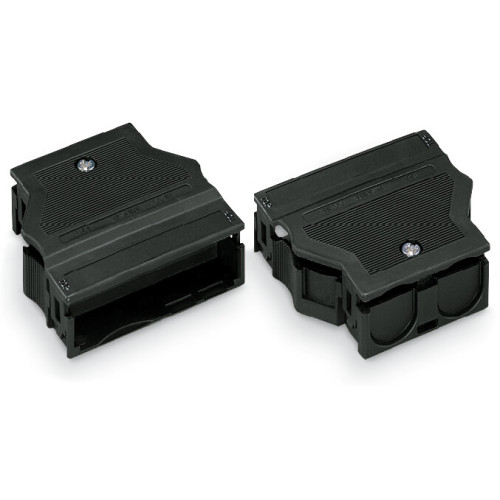 Strain relief housing, 5-pole, for 2 cables, black