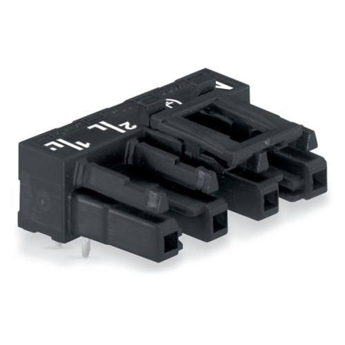 Socket for PCBs, angled, 4-pole, black