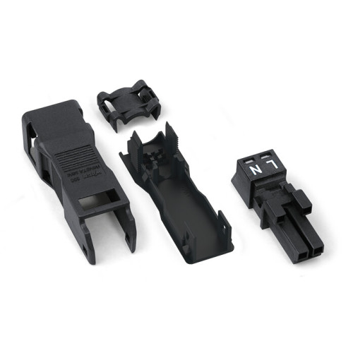 Socket, with strain relief housing, 2-pole, black