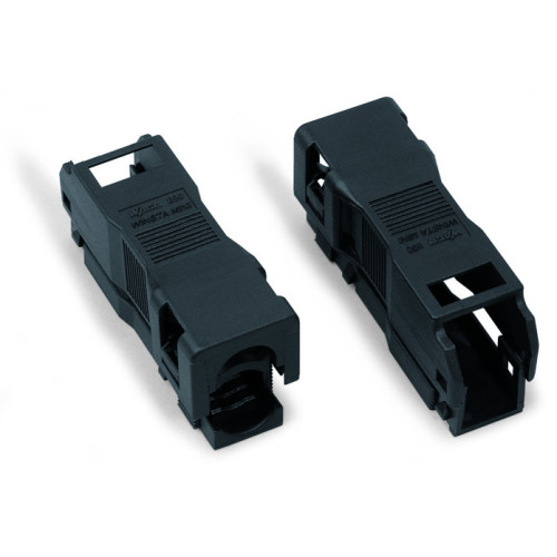 Strain relief housing, 2-pole, with locking clip, black