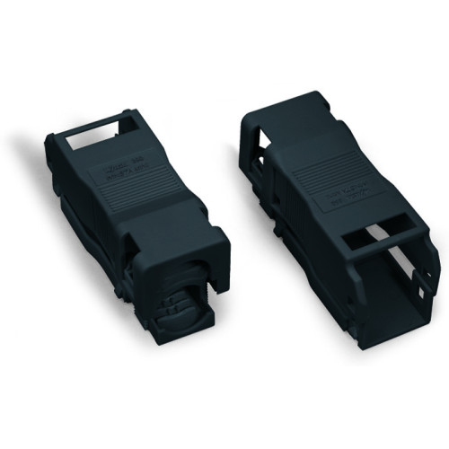 Strain relief housing, 3-pole, with locking clip, black