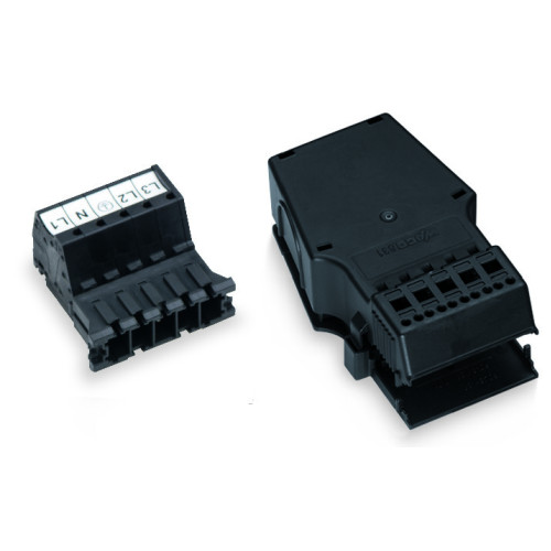 Plug, with strain relief housing, 5-pole, black