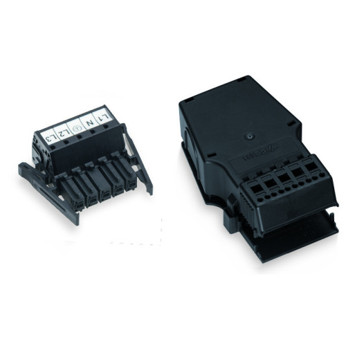 Socket, with strain relief housing, 5-pole, black