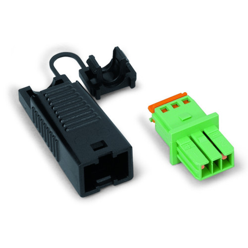 Socket, with strain relief housing, 2-pole, green