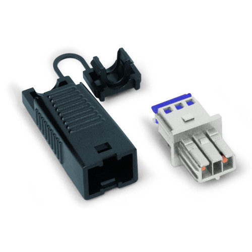 Socket, with strain relief housing, 2-pole, light gray