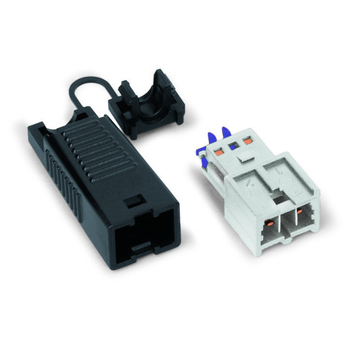 Plug, with strain relief housing, 2-pole, light gray
