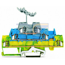 Triple-deck terminal block, Shield/through/through terminal block, 2.5 mm&sup2;, green-yellow/blue/gray