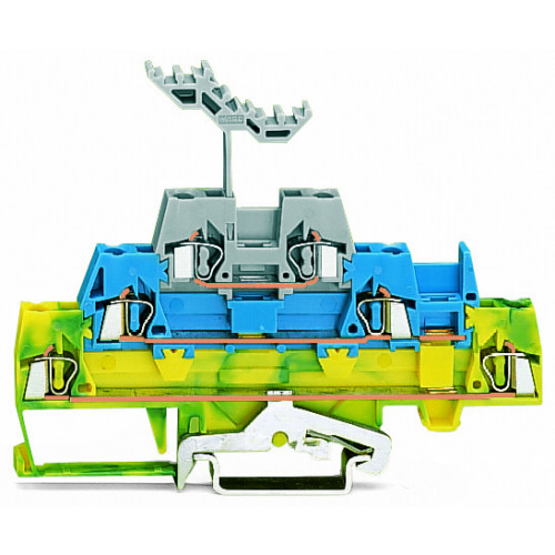 Triple-deck terminal block, Shield/through/through terminal block, 2.5 mm&sup2;, green-yellow/blue/gray