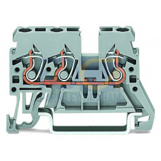 3-conductor through terminal block, 2.5 mm&sup2;, lateral marker slots, gray