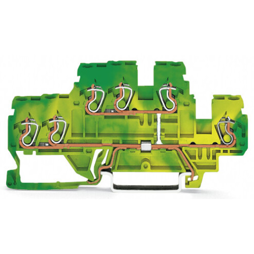 3-conductor, double-deck terminal block, 6-conductor ground terminal block, 2.5 mm&sup2;, green-yellow