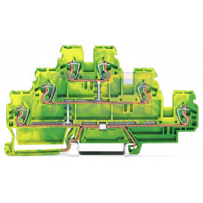 Triple-deck terminal block, 6-conductor ground terminal block, 2.5 mm&sup2;, green-yellow