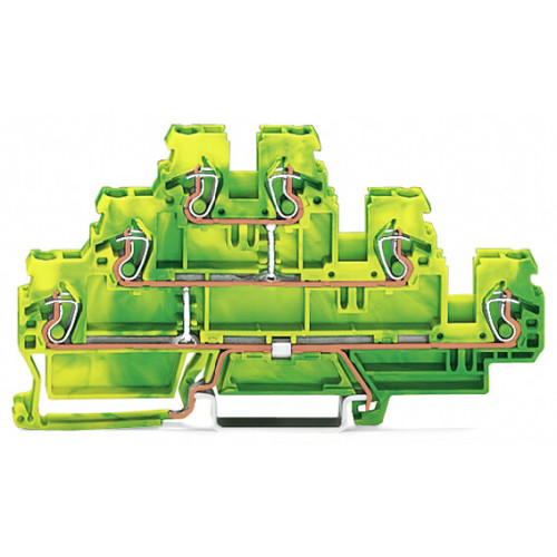 Triple-deck terminal block, 6-conductor ground terminal block, 2.5 mm&sup2;, green-yellow