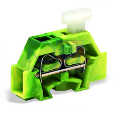 2-conductor terminal block, on one side with push-button, with fixing flange, green-yellow