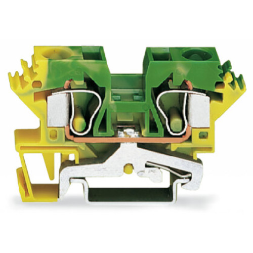 2-conductor ground terminal block, 10 mm&sup2;, lateral marker slots, green-yellow