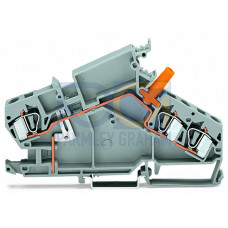 3-conductor through terminal block, 6 mm&sup2;, with touch-proof test socket, gray