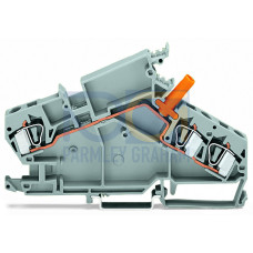 3-conductor through terminal block, 6 mm&sup2;, with touch-proof test socket, gray