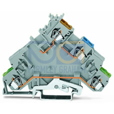 4-conductor sensor supply terminal block, with ground contact, with colored conductor entries, gray