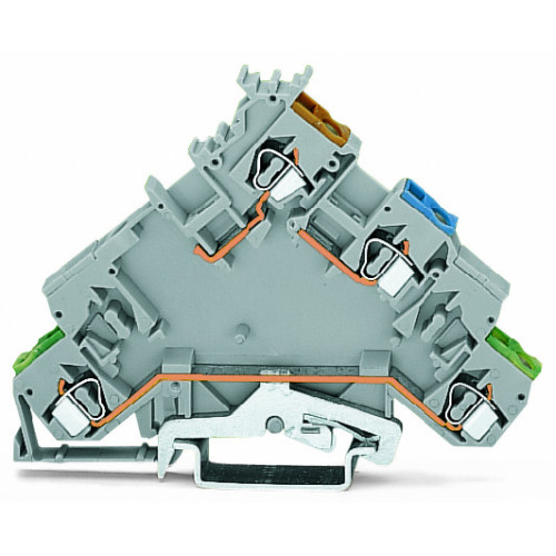 4-conductor sensor supply terminal block, with ground contact, with colored conductor entries, gray