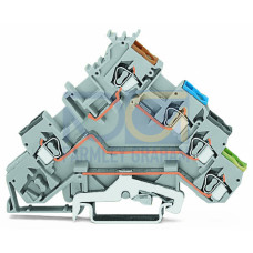 4-conductor sensor terminal block, with ground contact, with colored conductor entries, gray