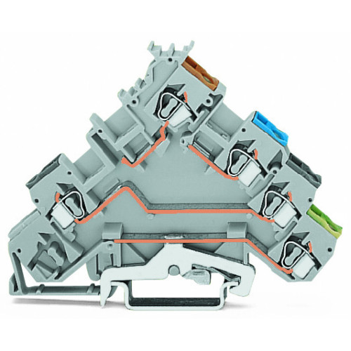 4-conductor sensor terminal block, with ground contact, with colored conductor entries, gray