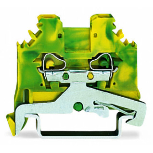 2-conductor ground terminal block, 2.5 mm&sup2;, lateral marker slots, green-yellow