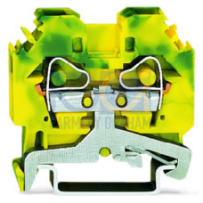 2-conductor ground terminal block, 6 mm&sup2;, lateral marker slots, green-yellow