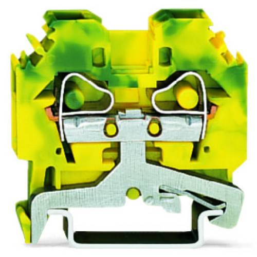 2-conductor ground terminal block, 6 mm&sup2;, lateral marker slots, green-yellow