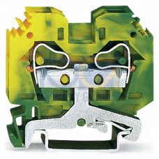 2-conductor ground terminal block, 10 mm&sup2;, lateral marker slots, green-yellow