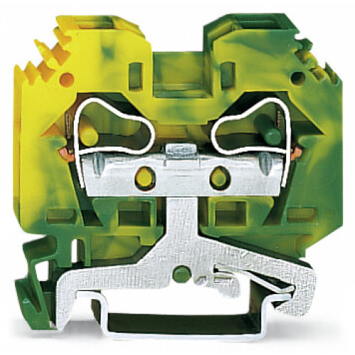 2-conductor ground terminal block, 10 mm&sup2;, lateral marker slots, green-yellow