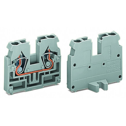 2-conductor end terminal block, without push-buttons, with fixing flange M3, light gray