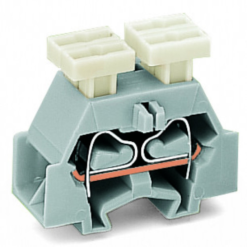 4-conductor terminal block, on both sides with push-button, with fixing flange, gray