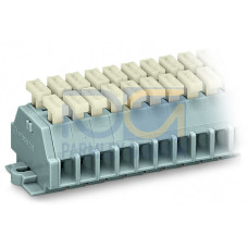 2-conductor terminal strip, on both sides with push-buttons, with snap-in mounting feet, gray