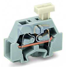 2-conductor terminal block, on one side with push-button, with snap-in mounting foot, light gray