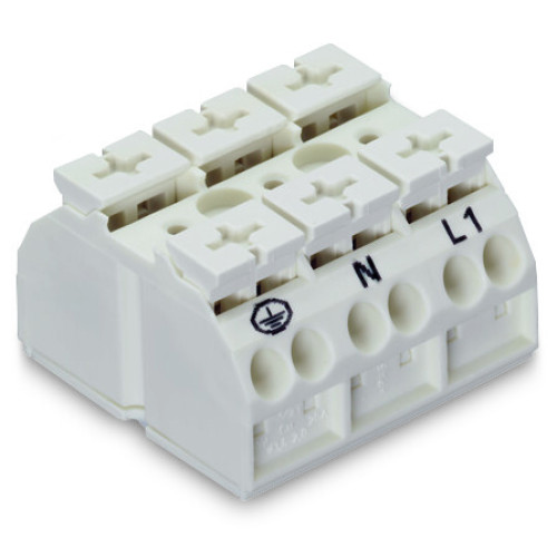4-conductor chassis-mount terminal strip, without ground contact, PE-N-L1, white
