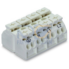 4-conductor chassis-mount terminal strip, without ground contact, PE-N-L1-L2, white