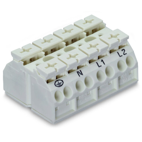 4-conductor chassis-mount terminal strip, without ground contact, PE-N-L1-L2, white